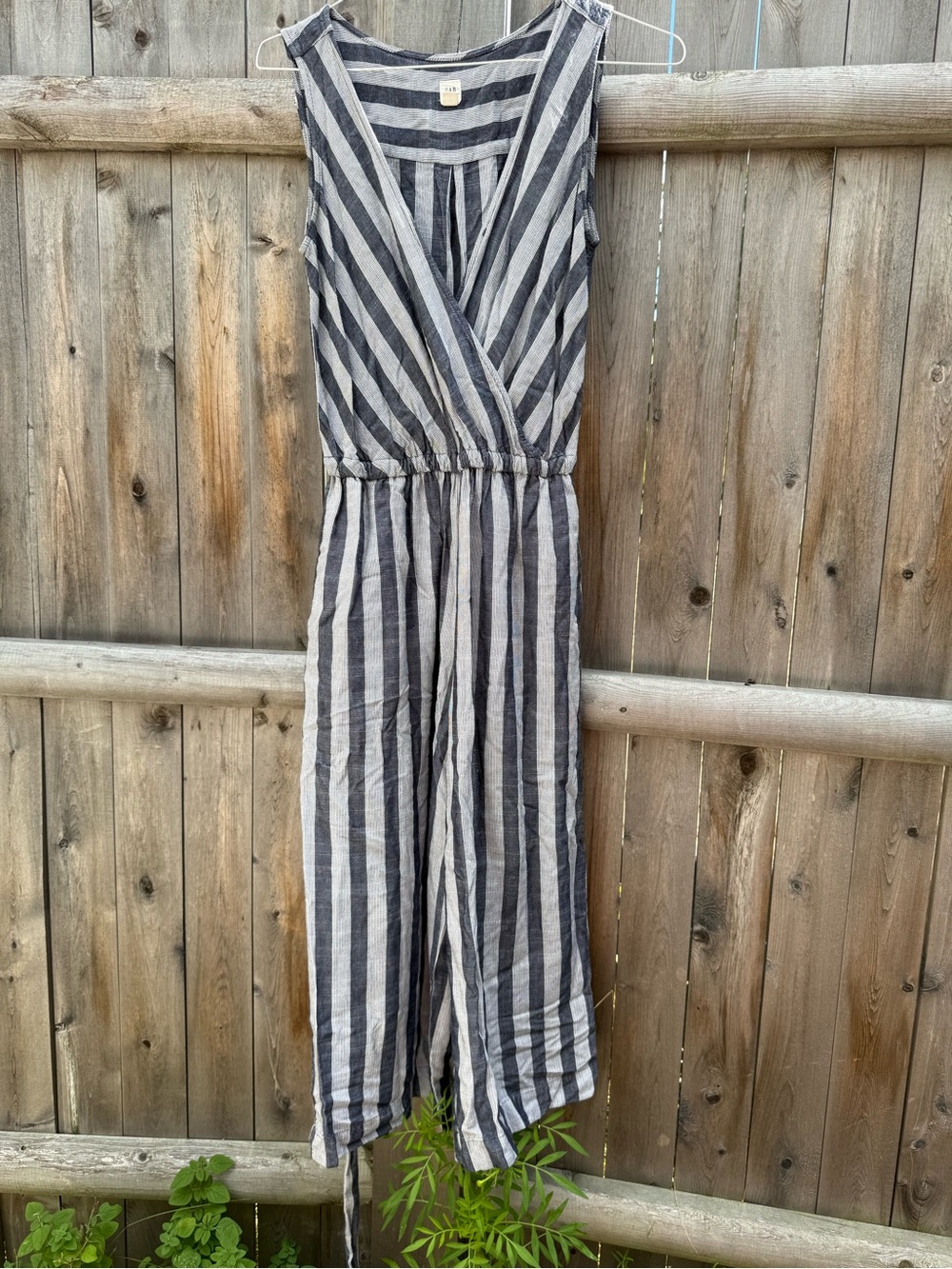 GAP Striped Sleeveless Jumpsuit in Gray and White